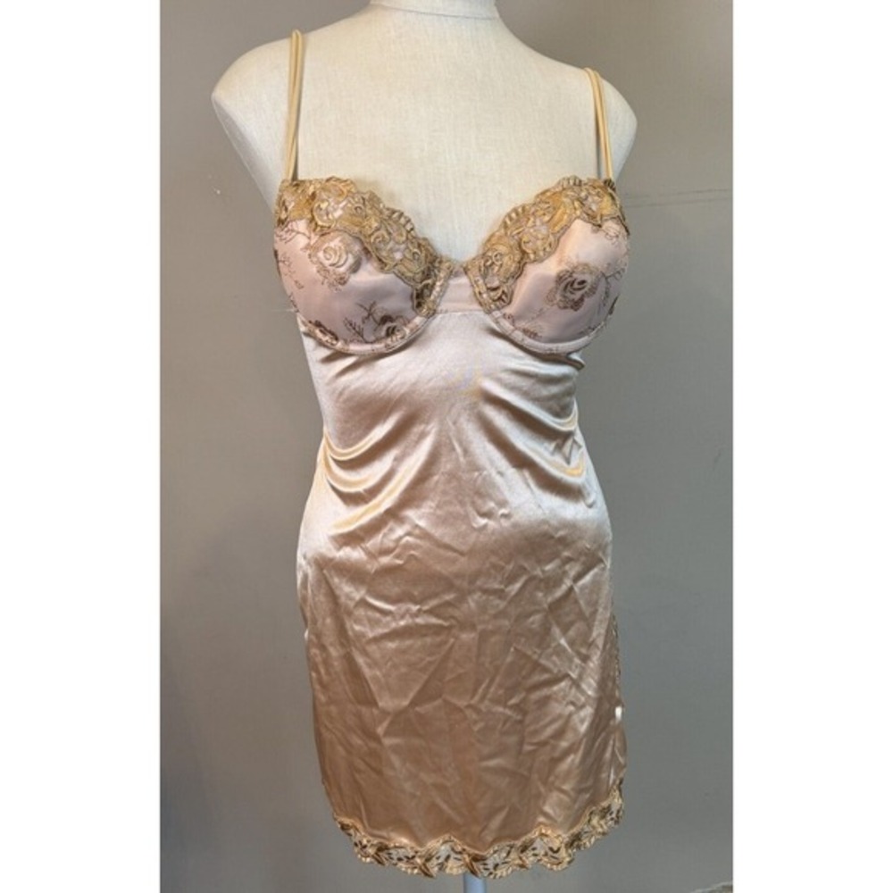 Rare ✨️ VTG 90's Victoria's Secret Second Skin Embroidered Bra Slip Dress 34C